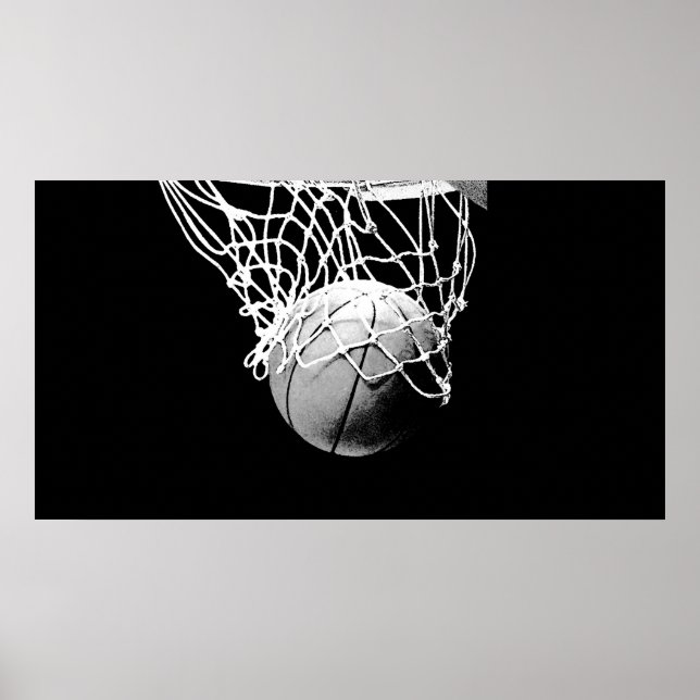 Bola de Basquete B&W e Poster de Impressão de Rede (Frente)