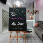 Bola de Disco Bachelorette Weekend Bem-vindo<br><div class="desc">O sinal de boas-vindas de festa de solteira com tema Disco com uma bola de disco contra um cheio de estrelas e explosões no céu em cores neonatais e branco.</div>