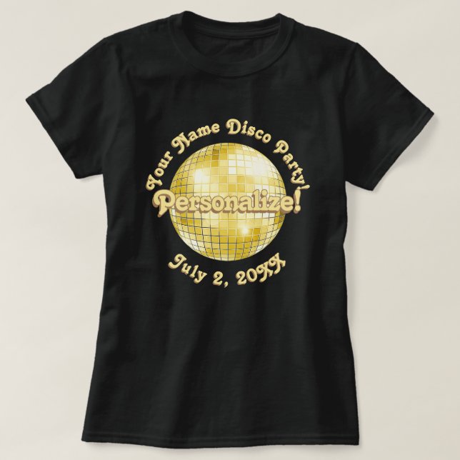 Bola de Discoteca Retro Dourada Camiseta Personali (Frente do Design)