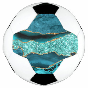 Bola De Futebol Agate Teal Blue Glitter Marble Aqua Turquoise