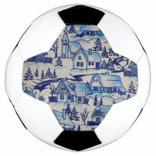 Bola De Futebol Aldeia de Natal Azul Vintage