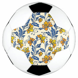 Bola De Futebol Amarelo Floral Folclórico Azul Folha Laranja Vinta