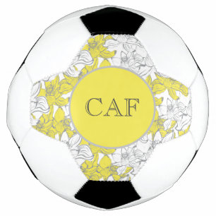 Bola De Futebol Amarelo Monogramado e Floral Cinza