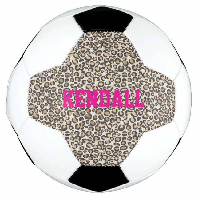 Bola De Futebol Animal Print Leopard NAME Pink Wild Chic Diversão (Frente)