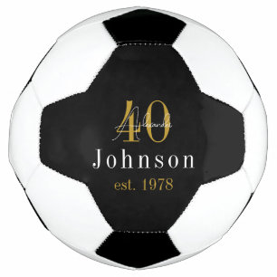 Bola De Futebol Aniversário de 40 anos preto personalizado Dourado