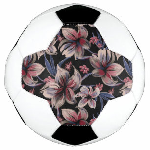 Bola De Futebol Aquarelas Crimson Floral em Preto
