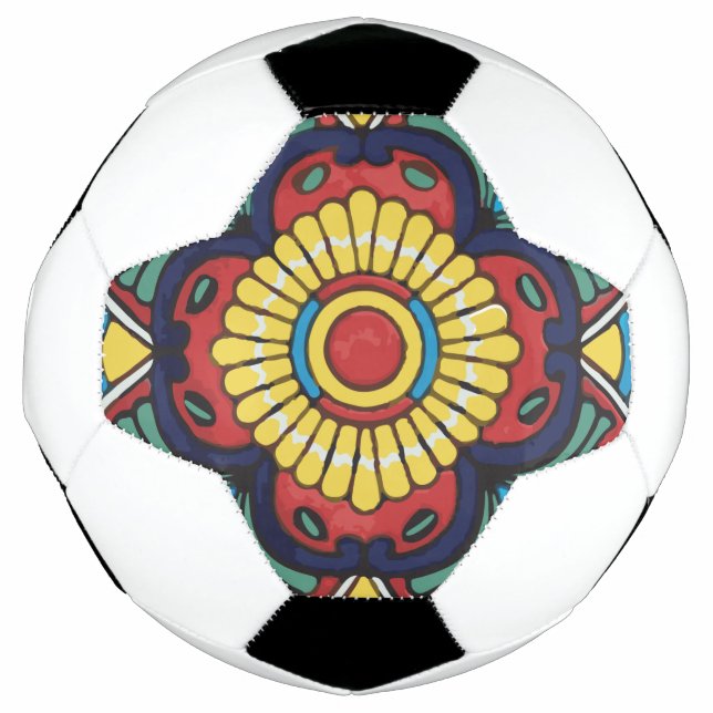 Bola De Futebol Arte popular do Azulejo Talavera mexicano vermelho (Frente)