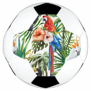Bola De Futebol Aves tropicais de aquarela e padrão foliar