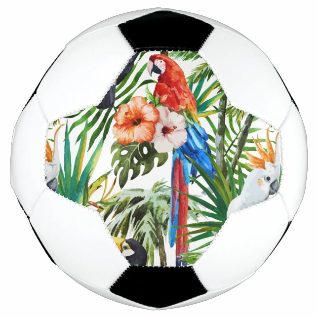 Bola De Futebol Aves tropicais de aquarela e padrão foliar (Frente)