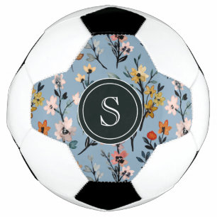 Bola De Futebol Bohemian Blue Watercolor Floral Monogramado