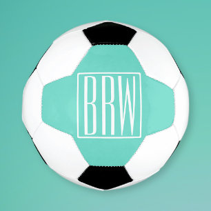 Bola De Futebol Bold Modern 3 Iniciais Monograma Branco Em Aqua