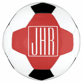 Bola De Futebol Bold Modern 3 Iniciais Monograma | Branco Em Verme