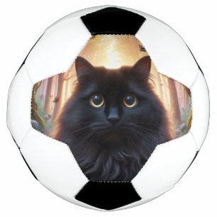 Bola De Futebol Bonito gato preto fluffy com olhos Dourados