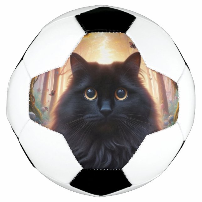 Bola De Futebol Bonito gato preto fluffy com olhos Dourados (Frente)