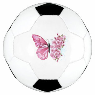 Bola De Futebol Borboleta Flor com Sakura Rosa