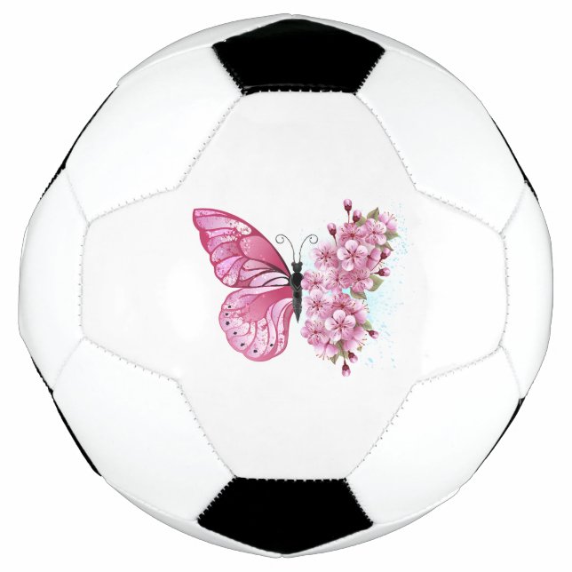 Bola De Futebol Borboleta Flor com Sakura Rosa (Frente)
