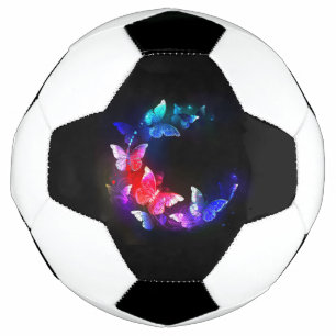 Bola De Futebol Borboletas Neon Night brilhantes sobre fundo preto