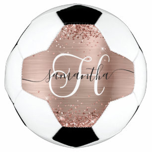 Bola De Futebol Brilhante Rosa Dourado Glam Monograma
