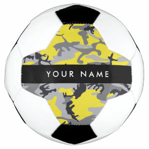 Bola De Futebol Camuflagem Amarela e Cinza Personalize seu nome