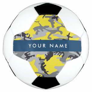 Bola De Futebol Camuflagem Amarela e Cinza Personalize seu nome