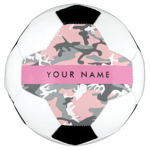 Bola De Futebol Camuflagem Rosa e Cinza Personalize seu nome
