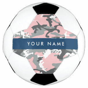 Bola De Futebol Camuflagem Rosa e Cinza Personalize seu nome