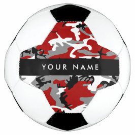 Bola De Futebol Camuflagem Vermelha e Cinza Seu nome Personaliza