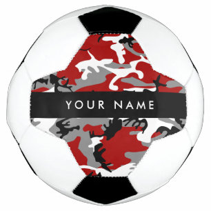Bola De Futebol Camuflagem Vermelha e Cinza Seu nome Personaliza