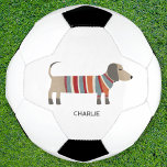 Bola De Futebol Canino de Lixeira Personalizado<br><div class="desc">Enchido bonito ou cão-salsicha em tricô. Perfeito para amantes de cães. Arte original de Nic Squirrell. Altere o nome para personalizar.</div>