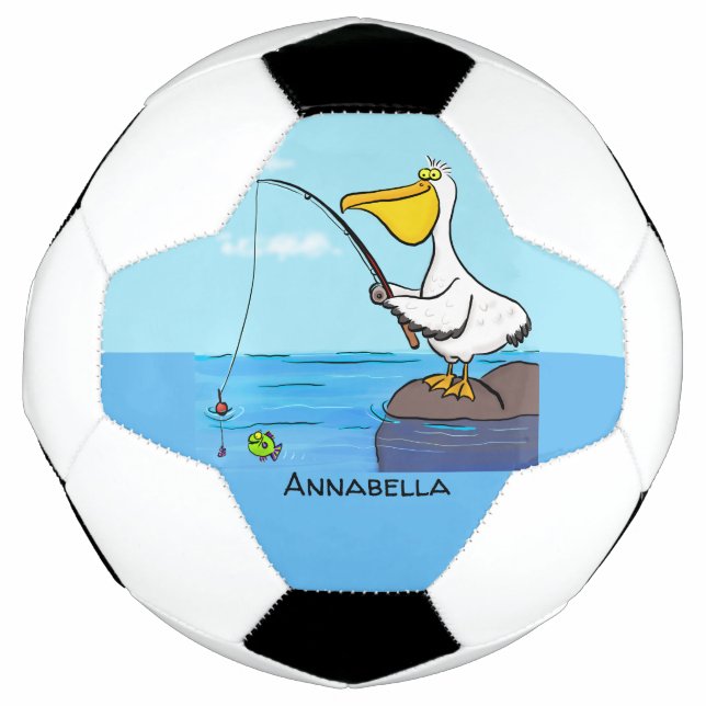 Bola De Futebol Cartoon pelicano de pesca engraçado (Frente)