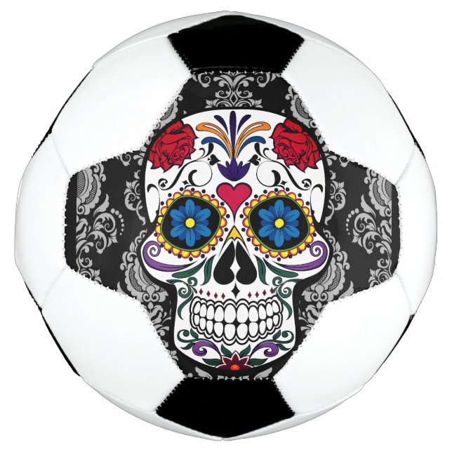 Bola De Futebol Caveira de Açúcar "Dia dos Mortos" Renda Damask Pe (Frente)