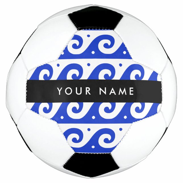 Bola De Futebol Chave Grega Meander, Chave Wave, Azul, Seu Nome (Frente)