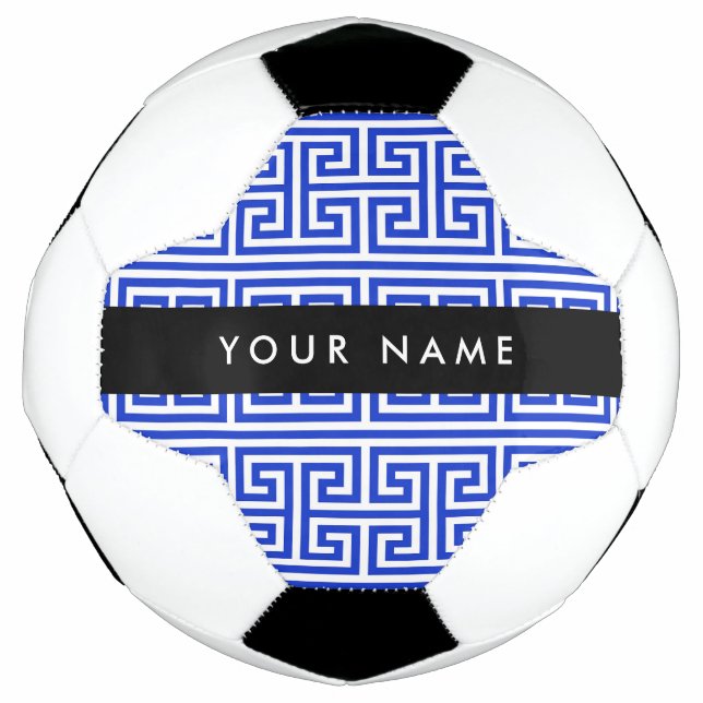 Bola De Futebol Chave Grega Meander H Blue, Seu Nome Personalizar (Frente)