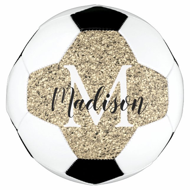 Bola De Futebol Chic do Monograma Dourado Personalizado (Frente)