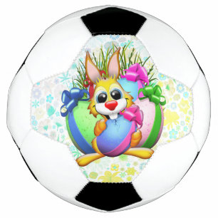 Bola De Futebol Coelho engraçado mordendo um ovo de Páscoa