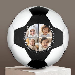 Bola De Futebol Colagem de 4 Fotos com Texto Personalizado em Curv