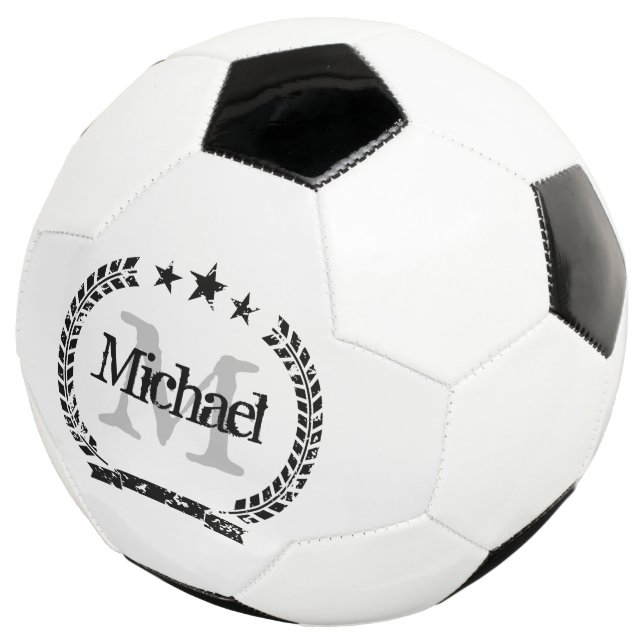 Bola de futebol com brasão vintage nome personaliz (Três quartos)