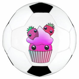 Bola de futebol com cupcake de morango kawaii