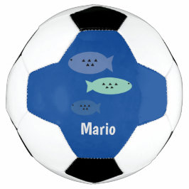 Bola de Futebol com Nome de Monograma Azul Peixe