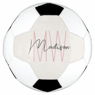 Bola De Futebol Cor-de-rosa do Script do Nome do Monograma Moderno
