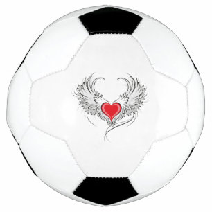 Bola De Futebol Coração Anjo Vermelho com asas