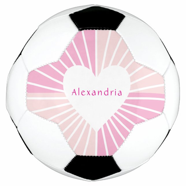 Bola De Futebol Coração de nome personalizado rosa-claro (Frente)
