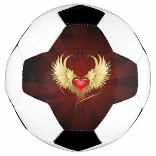 Bola De Futebol Coração Vermelho com Asas Ouros