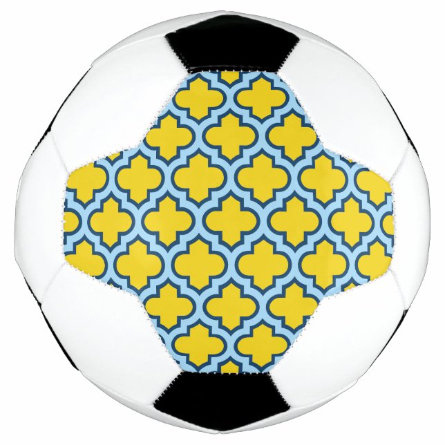 Bola De Futebol Corante amarelo e azul-bebê, latido, quatrefoil (Frente)