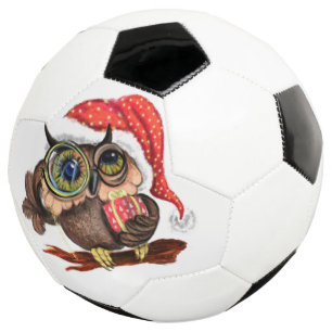 Bola De Futebol Coruja Bonita De Chapéu De Natal E Presente Para 