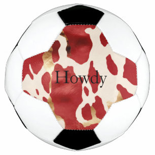 Bola De Futebol Cream Red Dourado Western Cowhide Howdy