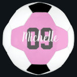 Bola De Futebol Create Your Own Custom Name Number Pink<br><div class="desc">Create Your Own Custom Name Number Soccer Ball. Add your own name and number to the soccer ball to make a personalized gift soccer ball for yourself or a soccer player among family or friends.</div>