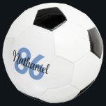 Bola De Futebol Crie seu próprio garoto personalizado branco azul<br><div class="desc">Seu jogador de futebol favorito vai adorar esta bola de futebol personalizada. Personalizar com o nome e o número dos jogadores. Esta bola de futebol personalizada fará um presente de excelente para o natal,  aniversários ou qualquer outra ocasião especial.</div>