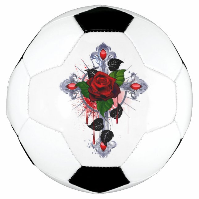 Bola De Futebol Cruz de Prata com Rosa vermelha (Frente)