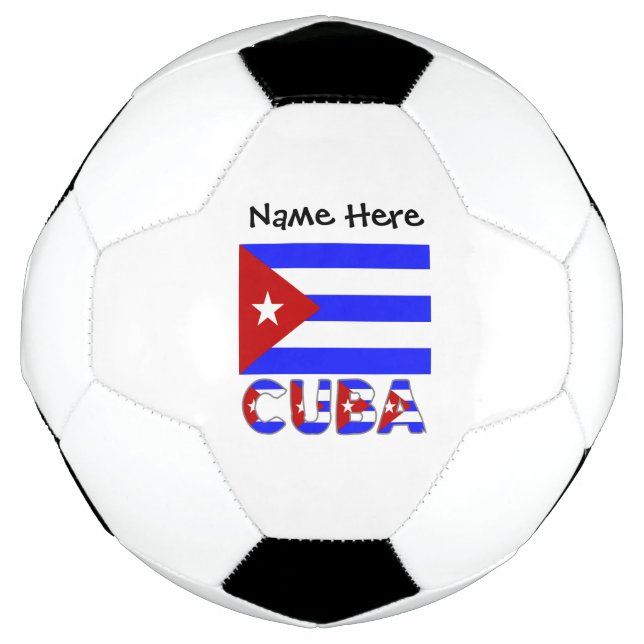 Bola De Futebol Cuba e Bandeira Cubana Luz Azul com Seu Nome Socc (Frente)